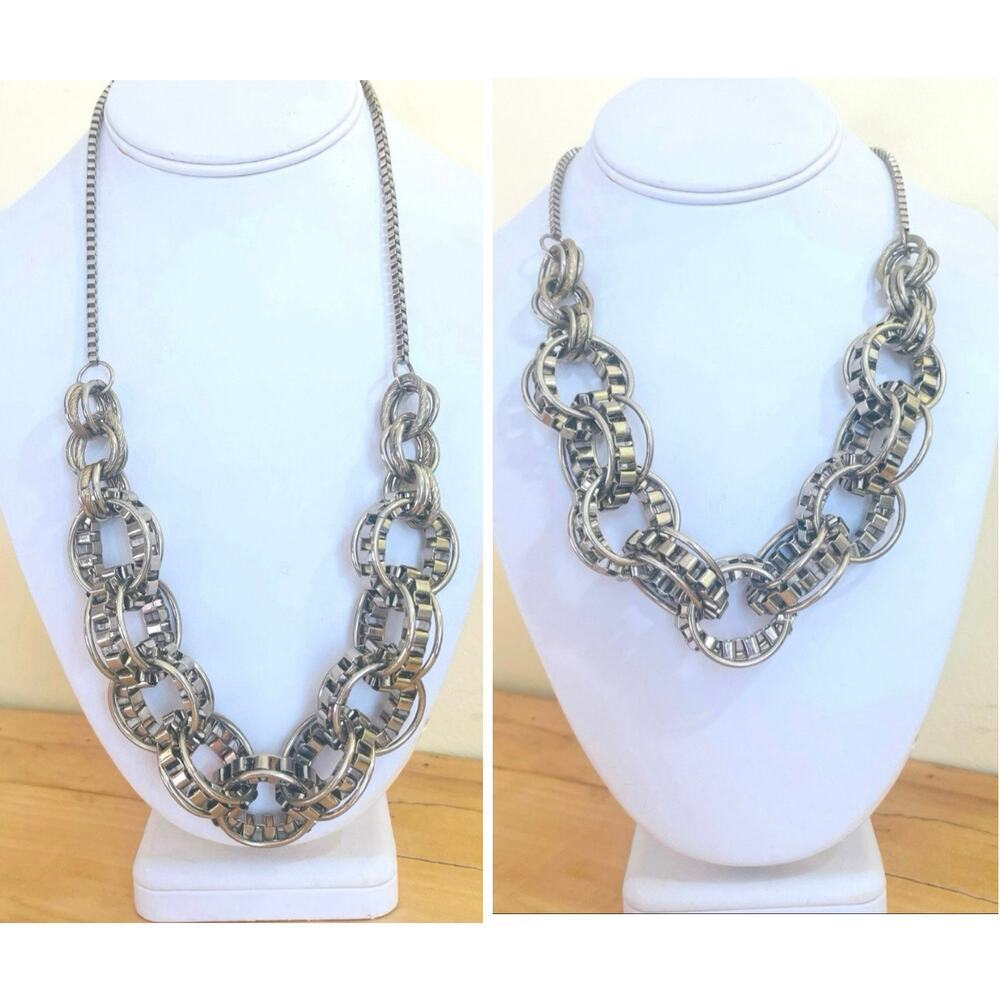 Necklace Statement Interlocking Link Chainmail Chunky Bib Modernist Textured